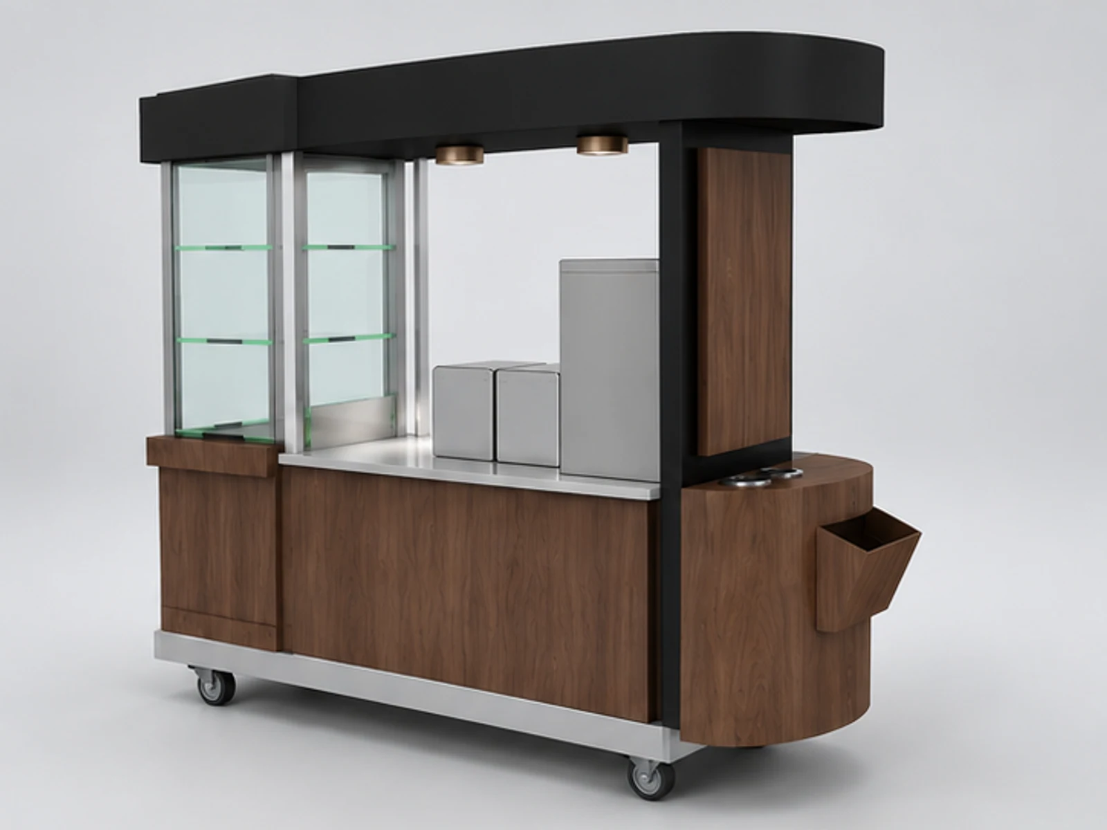 1.8m by 0.7m functional coffee trolley design mobile food cart for sale opposite angle and overall footprint