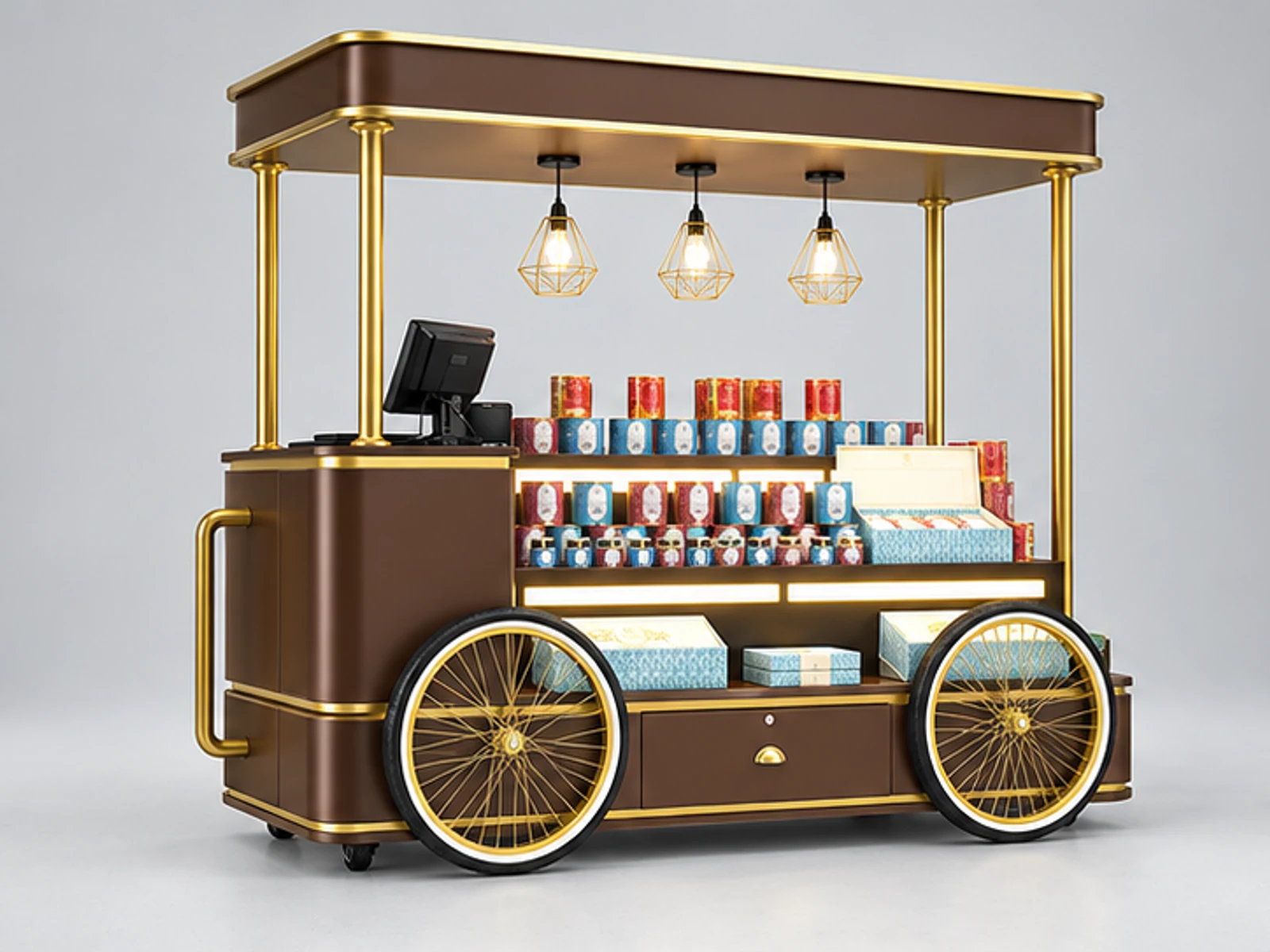 1.9m by 0.8m cafe mobile bike street use coffee trolley share with you main three-quarter view