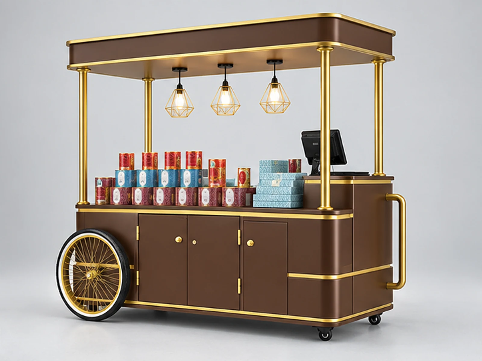 1.9m by 0.8m cafe mobile bike street use coffee trolley share with you opposite angle and overall footprint