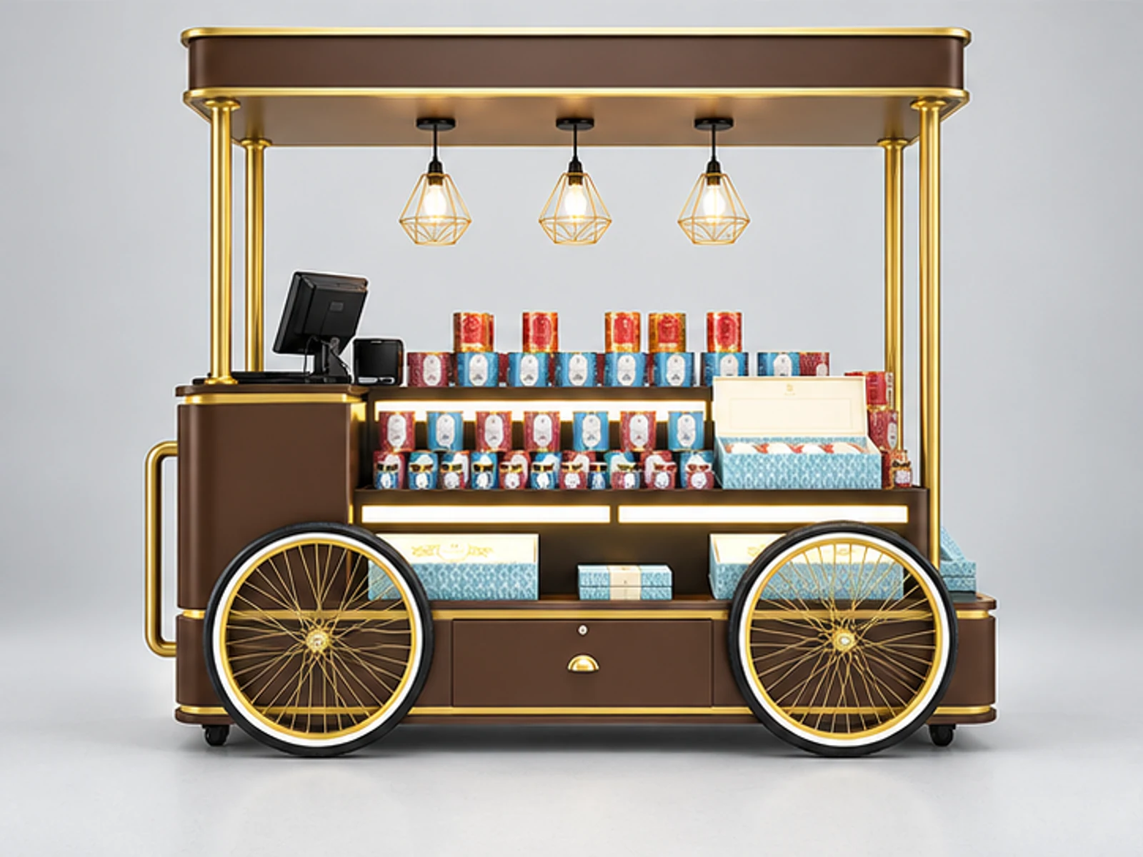 1.9m by 0.8m cafe mobile bike street use coffee trolley share with you customer-facing service and display view