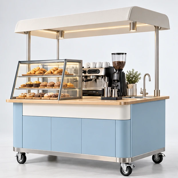 Coffee and Pastry Cart with Glass Display Case main three-quarter product rendering