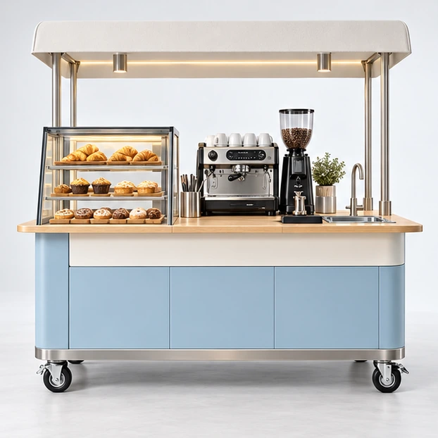 Coffee and Pastry Cart with Glass Display Case customer-facing service and display view