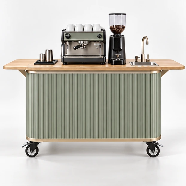 Commercial Espresso Coffee Cart with Integrated Sink customer-facing service and display view