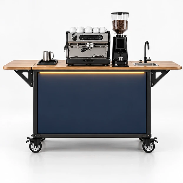 Compact Event Coffee Cart with Fold-Out Side Shelves customer-facing service and display view