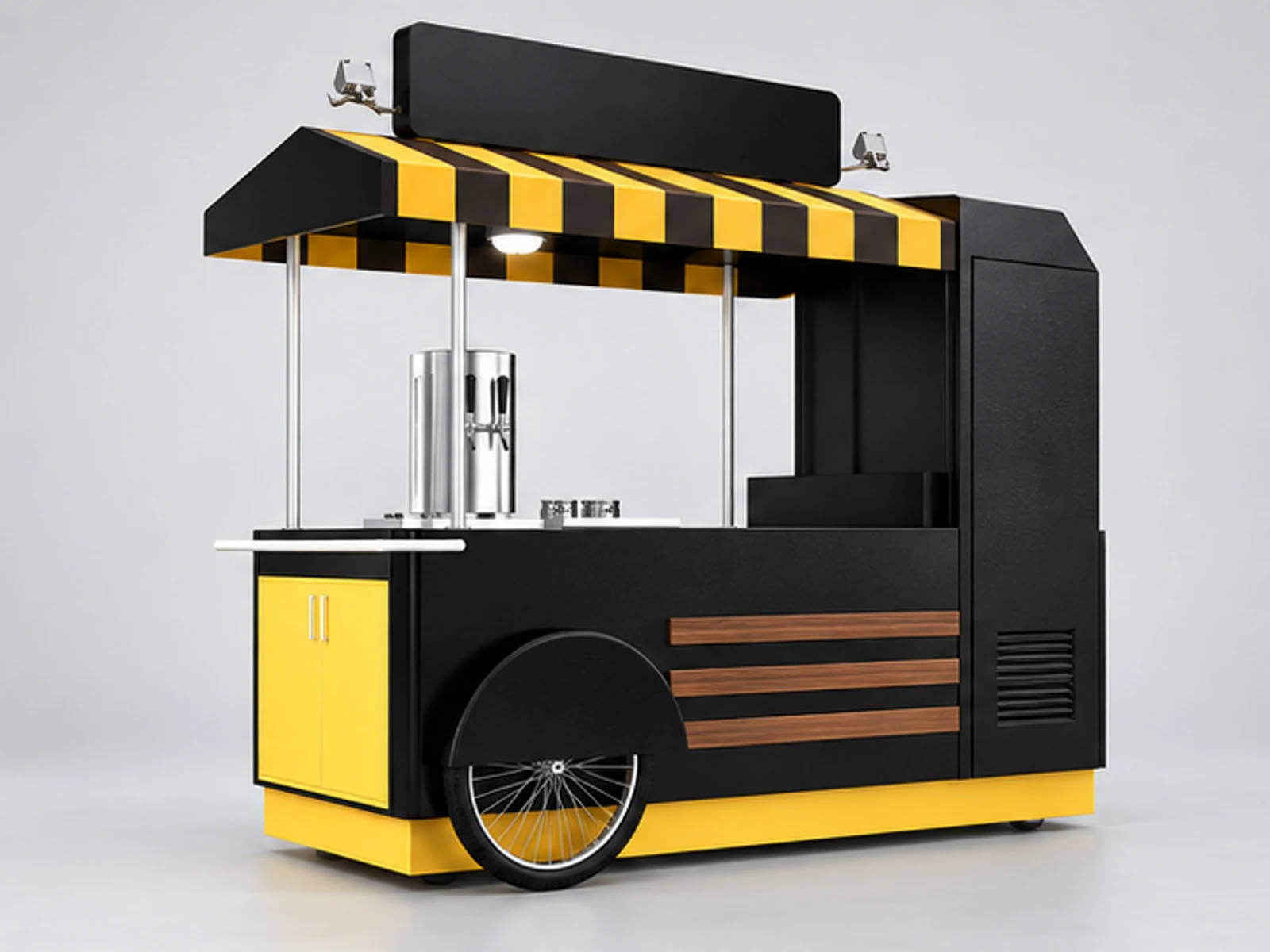 Convenient design outdoor use mobile coffee cart stainless steel coffee trolley for sale opposite angle and overall footprint