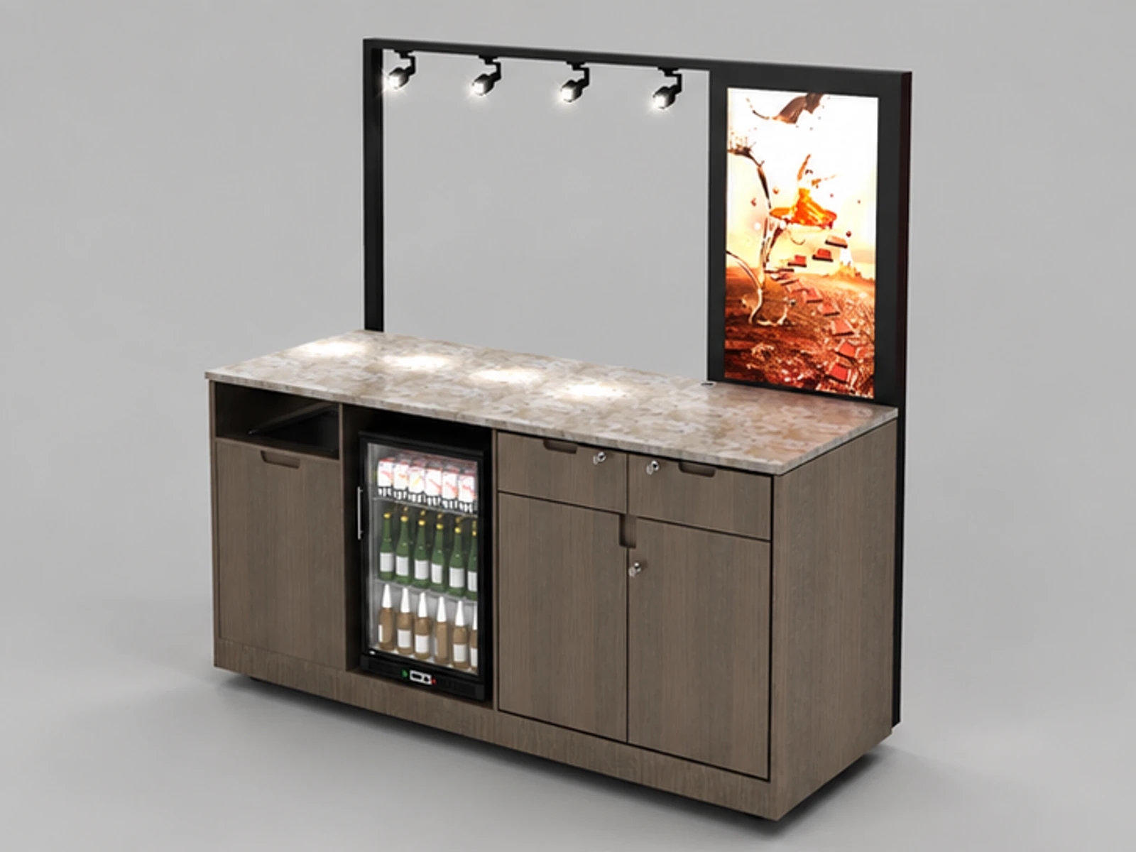 Small Mini Portable Food Cart, Indoor Coffee Carts Espresso Stand For Sale opposite angle and overall footprint