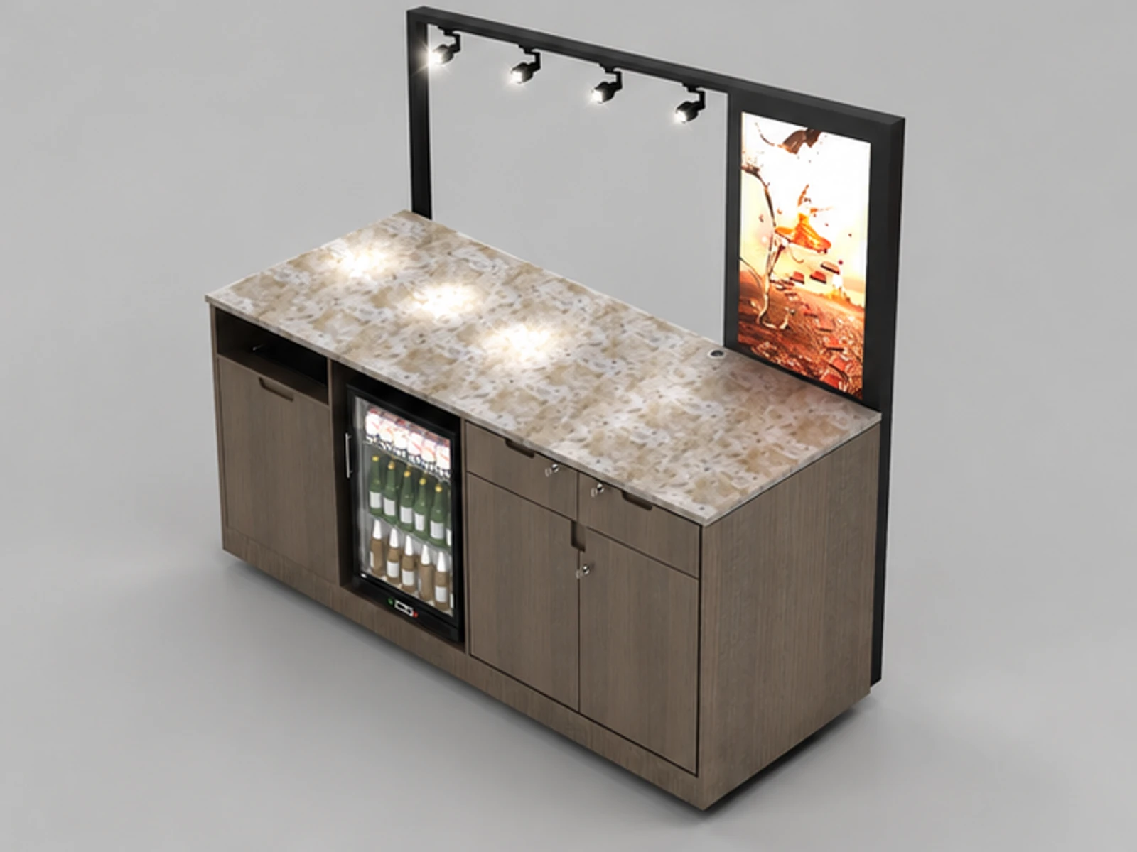 Small Mini Portable Food Cart, Indoor Coffee Carts Espresso Stand For Sale staff-side equipment and storage view