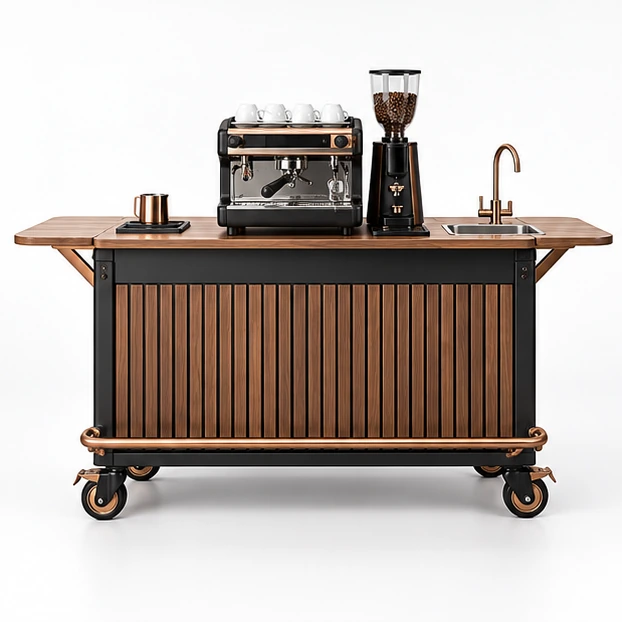 Franchise Coffee Cart with Replaceable Brand Panels customer-facing service and display view