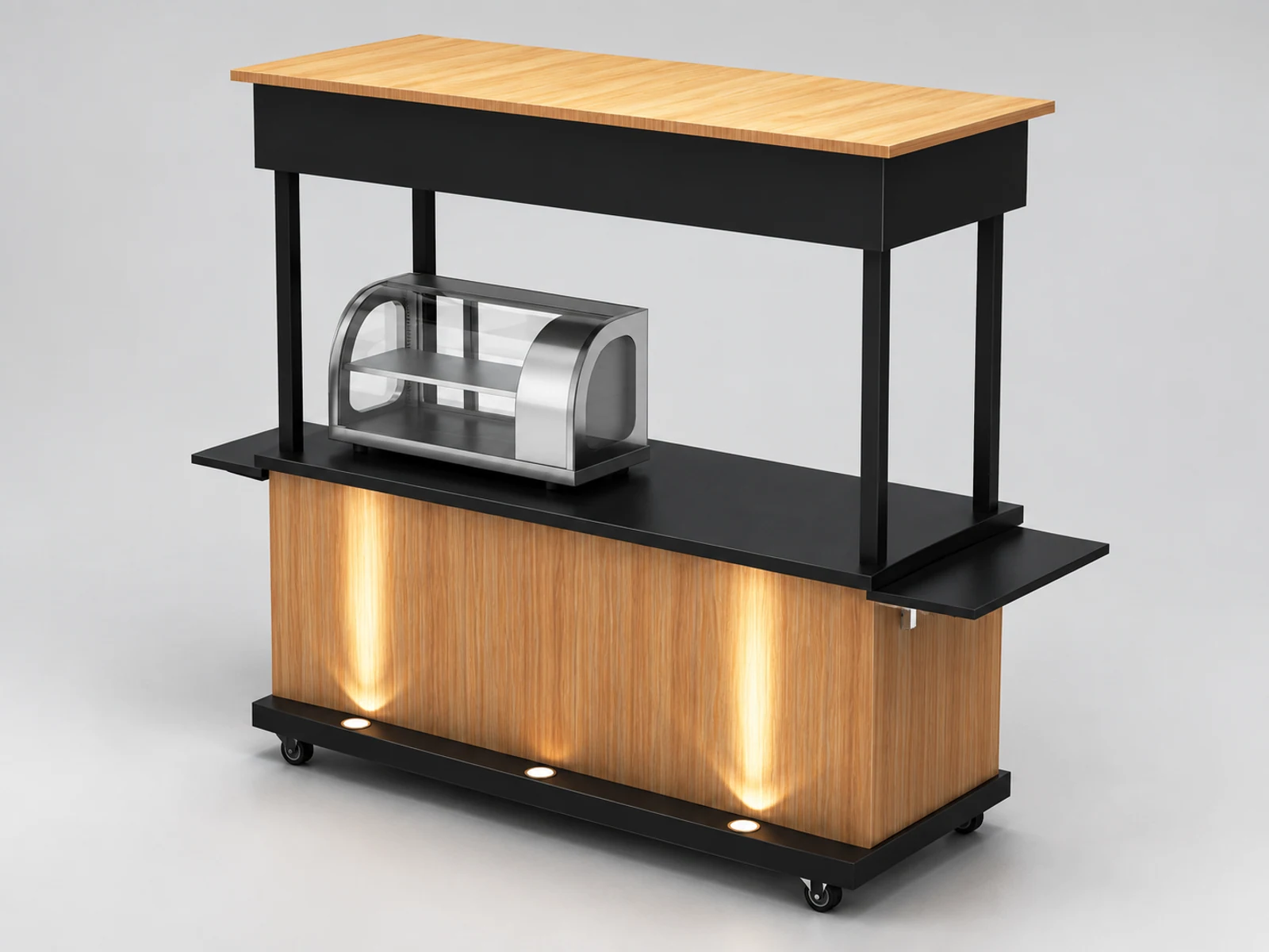 Functional mobile coffee cart push sushi trolley used for outdoors main three-quarter view