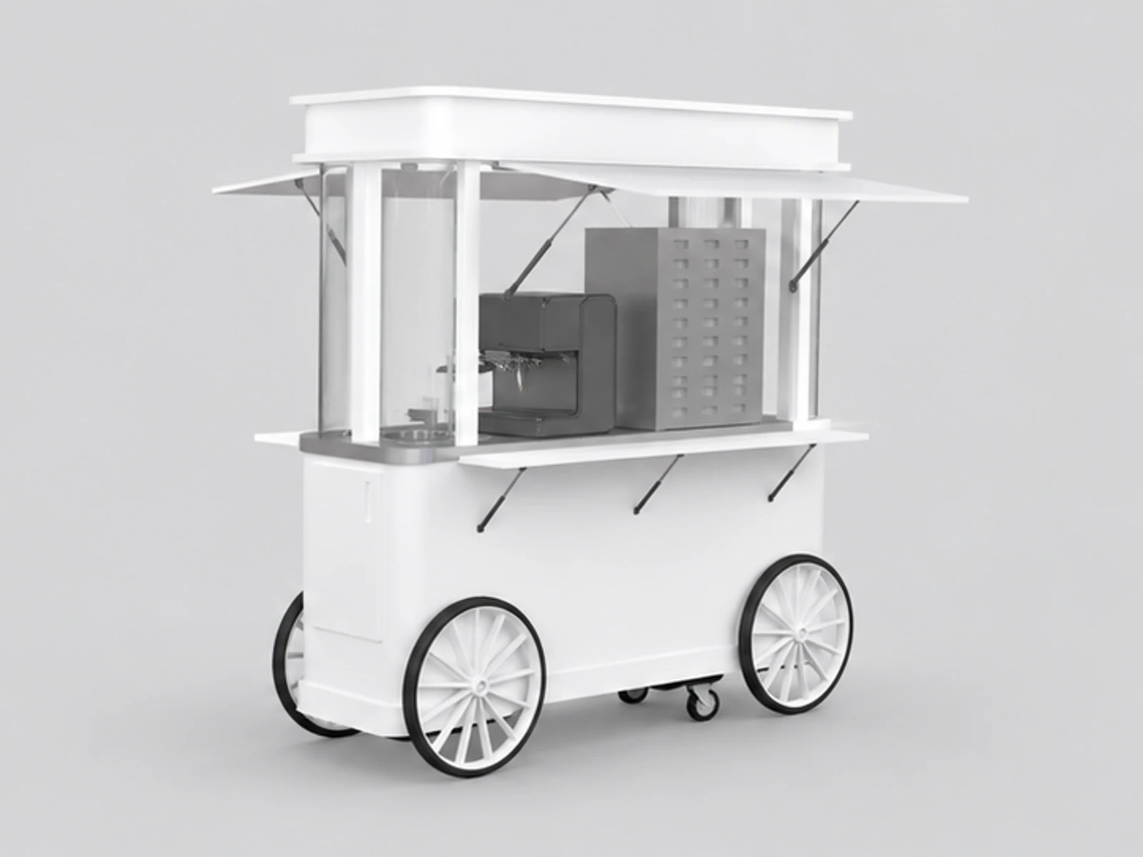 Functional outdoor use stainless steel coffee cart street coffee trolley design for sale opposite angle and overall footprint