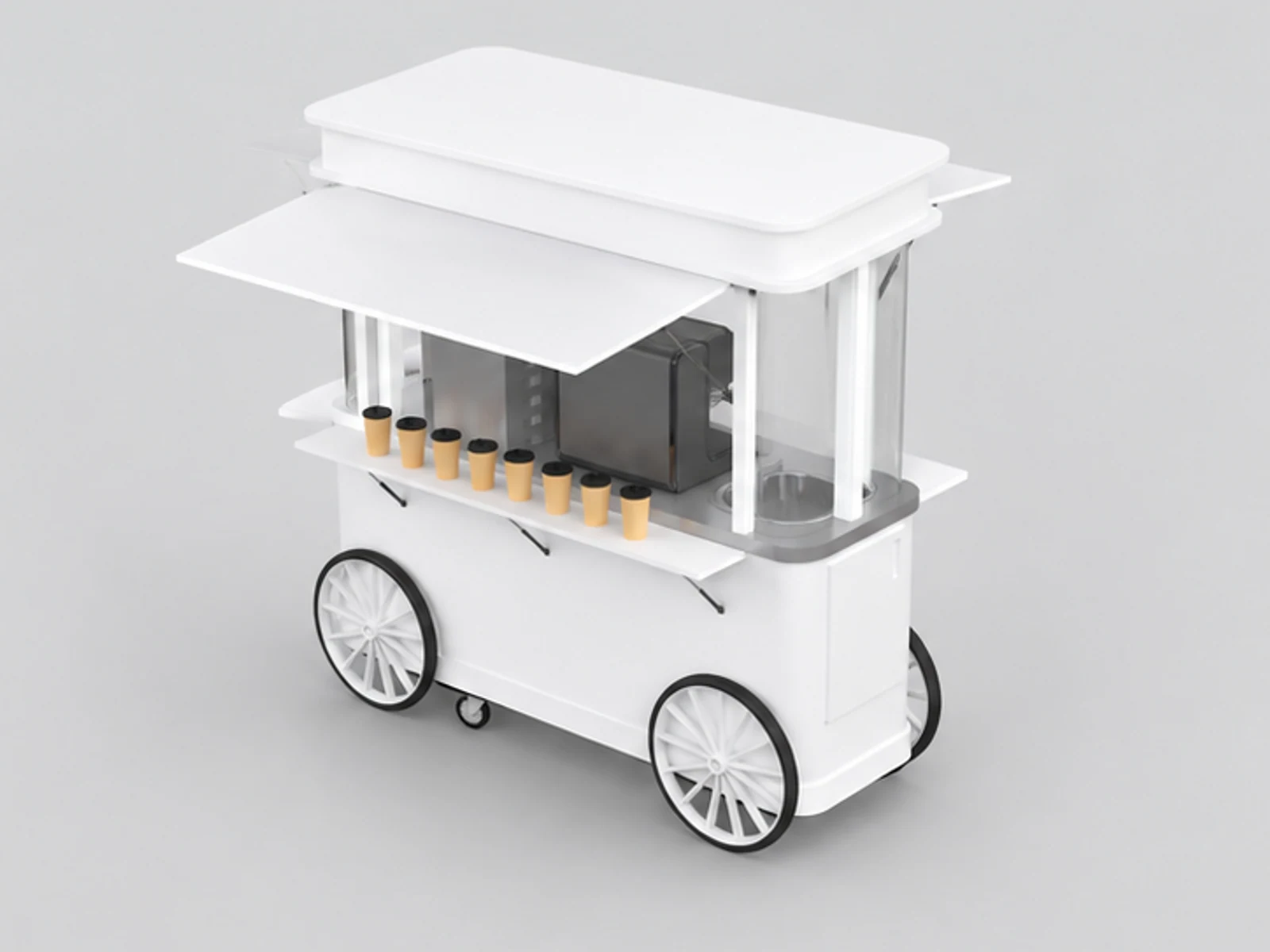 Functional outdoor use stainless steel coffee cart street coffee trolley design for sale staff-side equipment and storage view