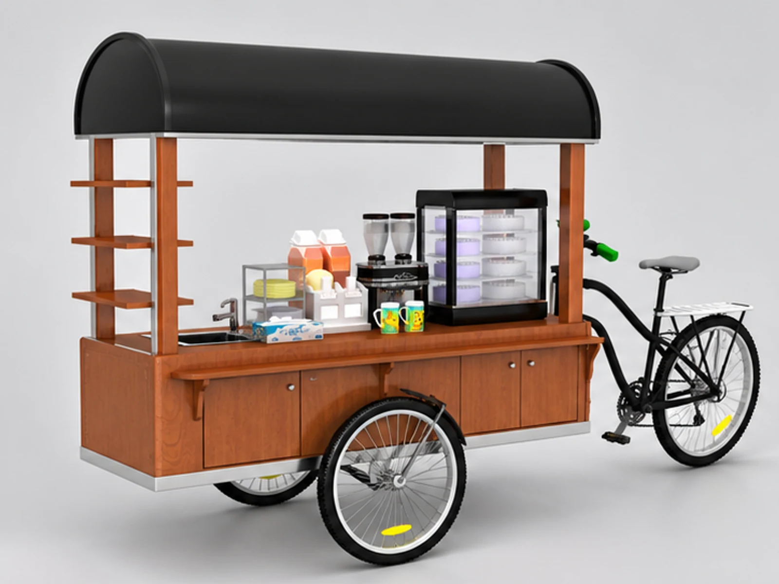 High-end coffee retail cart tea display stand used in shopping center main three-quarter view