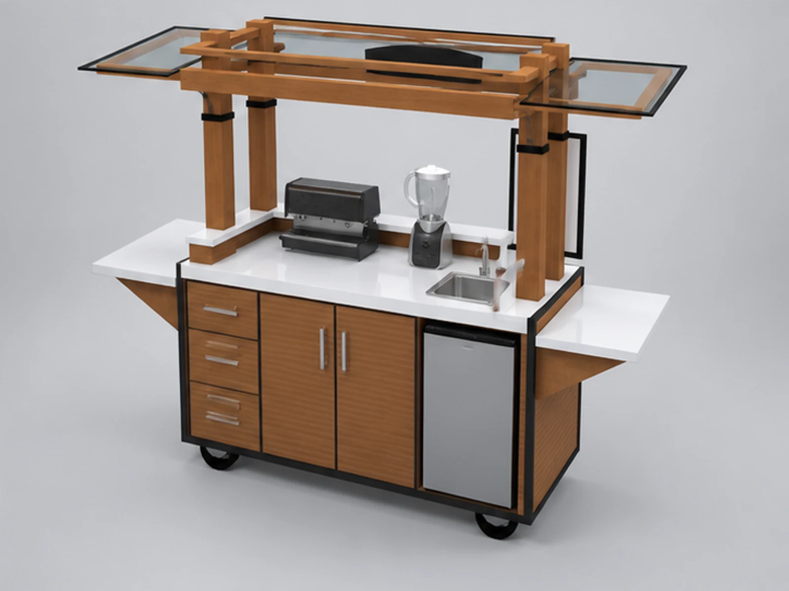 Hot sale Mobile coffee cart design street food trolley for outdoor use staff-side equipment and storage view