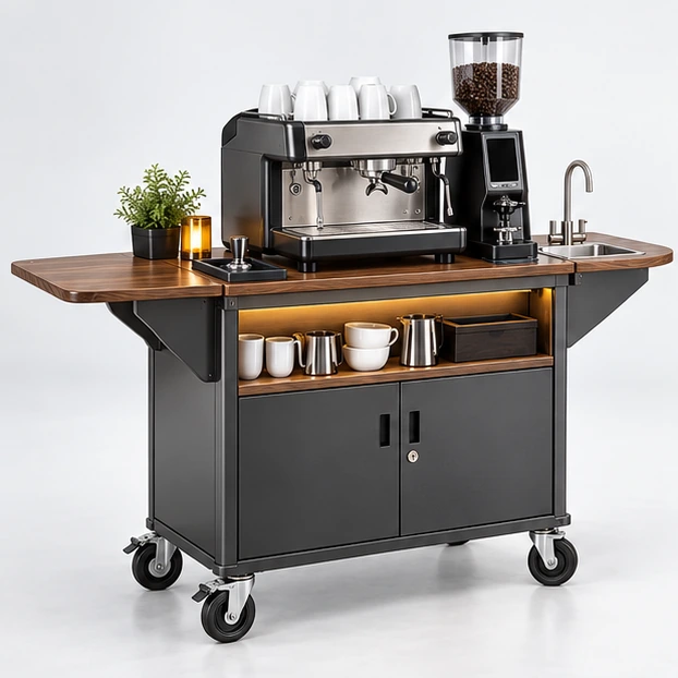 Hotel Coffee Cart with Lockable Storage main three-quarter product rendering