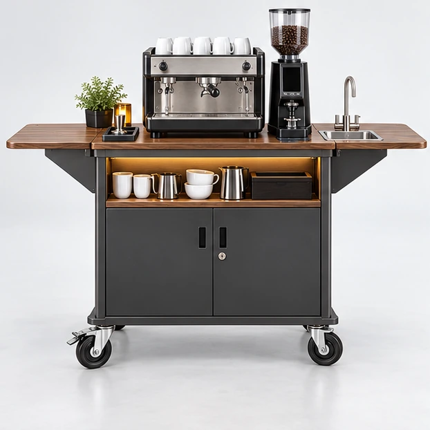 Hotel Coffee Cart with Lockable Storage customer-facing service and display view