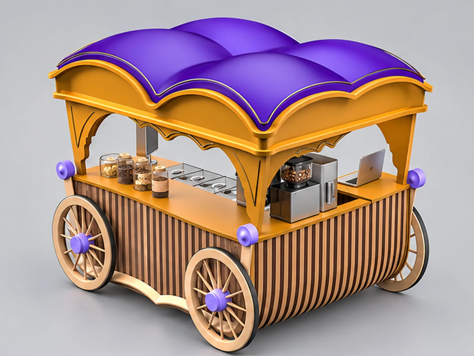 Mini exquisite coffee mobile cart outdoor use retail macaron trolley for sale opposite angle and overall footprint