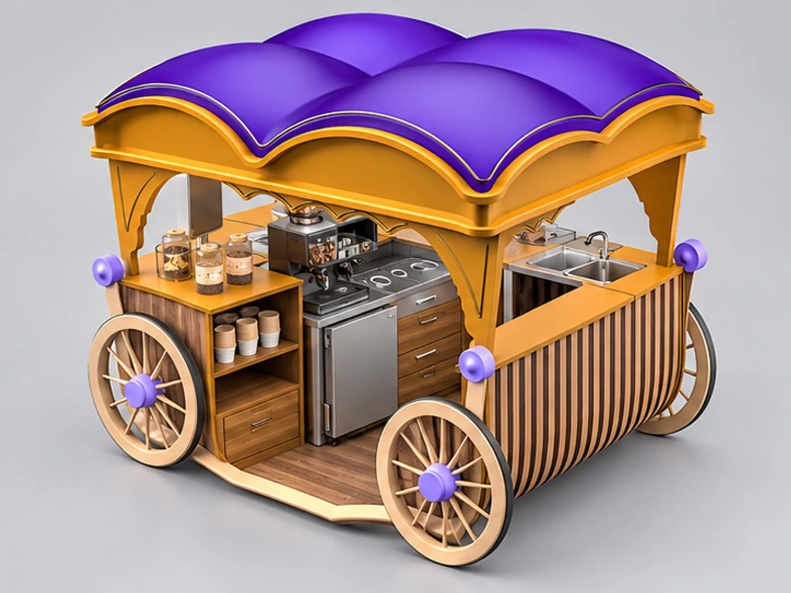 Mini exquisite coffee mobile cart outdoor use retail macaron trolley for sale staff-side equipment and storage view