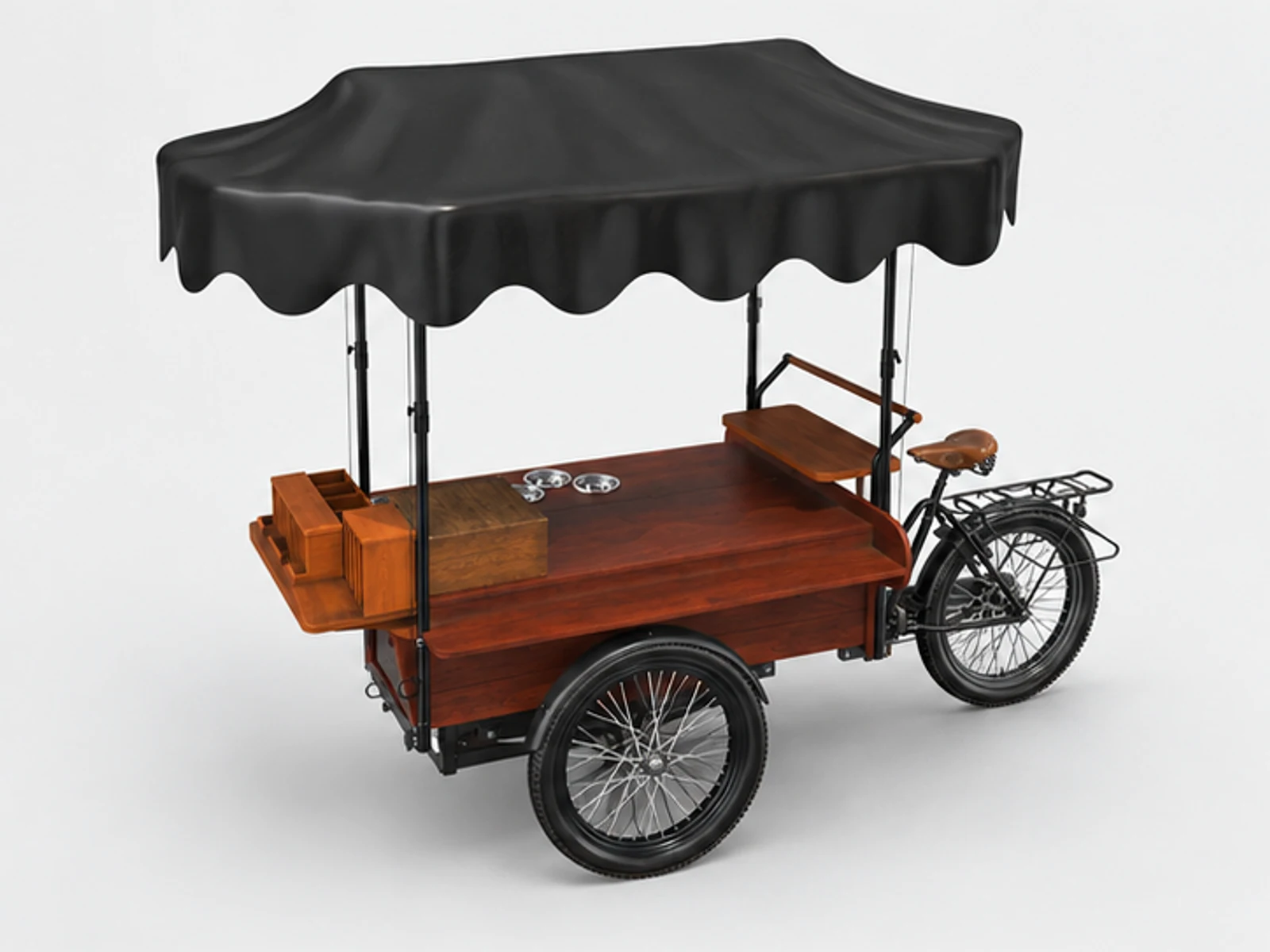 Mobile Coffee Bike Wooden High-end Coffee Display Kiosk Outdoor Beverage Stand main three-quarter view