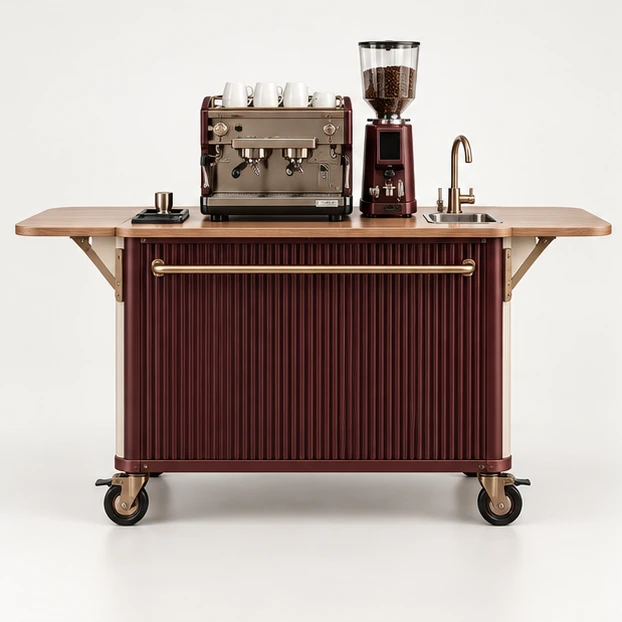 Modular Coffee Cart with Removable Water System customer-facing service and display view