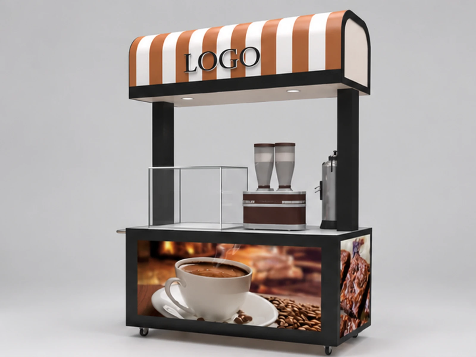 Outdoor coffee display cart | street bread booth for sale main three-quarter view