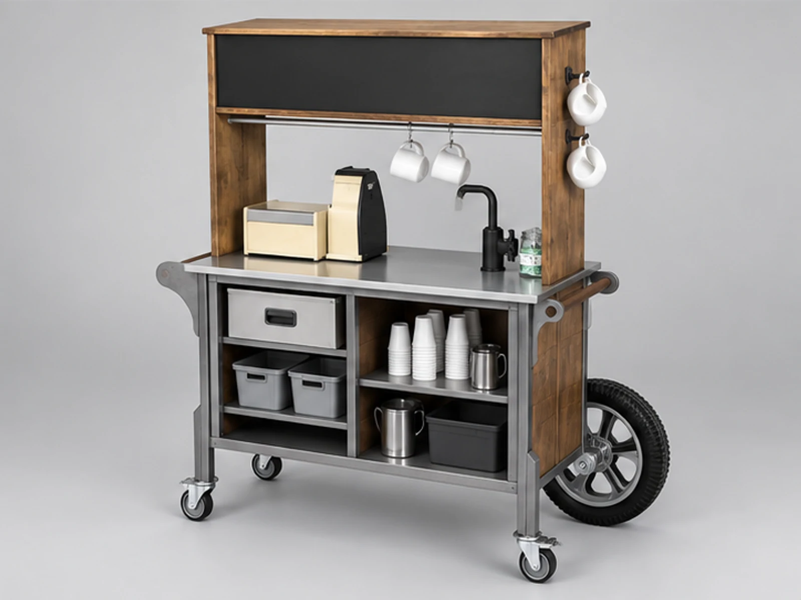 Outdoor coffee stand design | wooden retail cafe stall for sale staff-side equipment and storage view