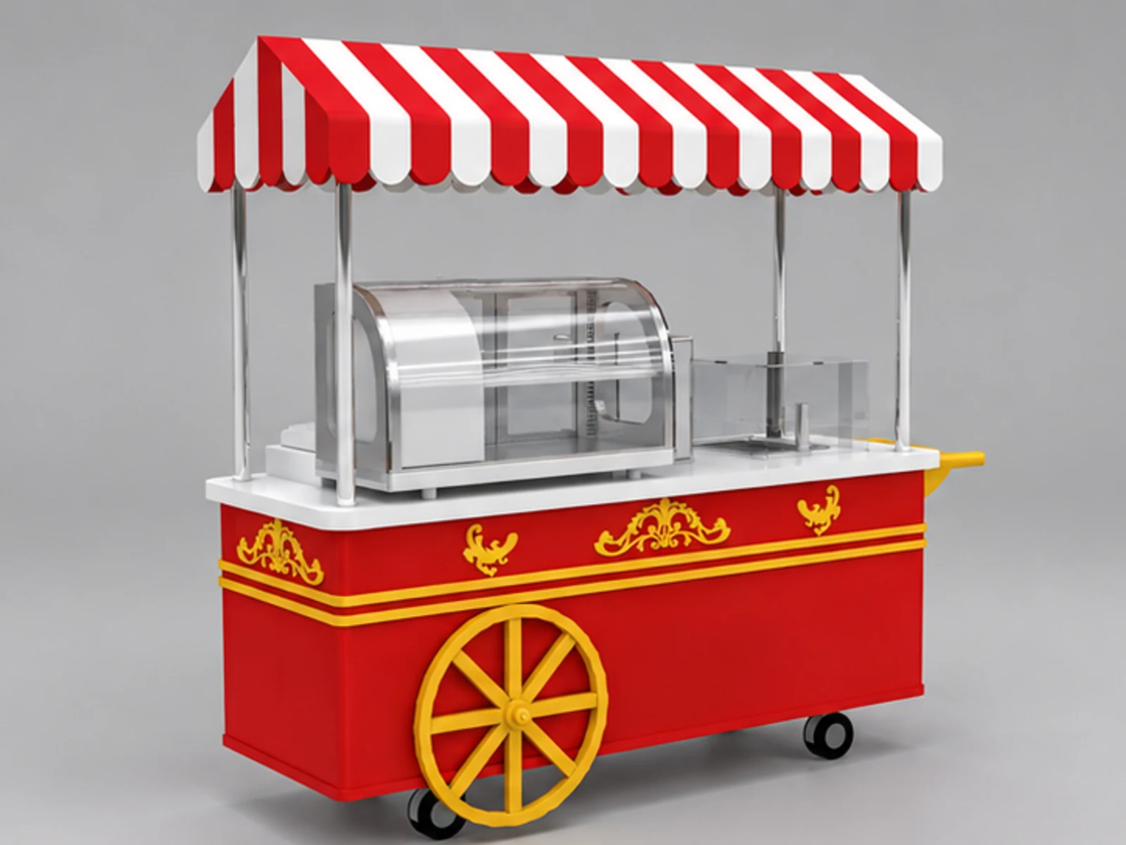 Red style outdoor food cart | cake & coffee stand in the street main three-quarter view