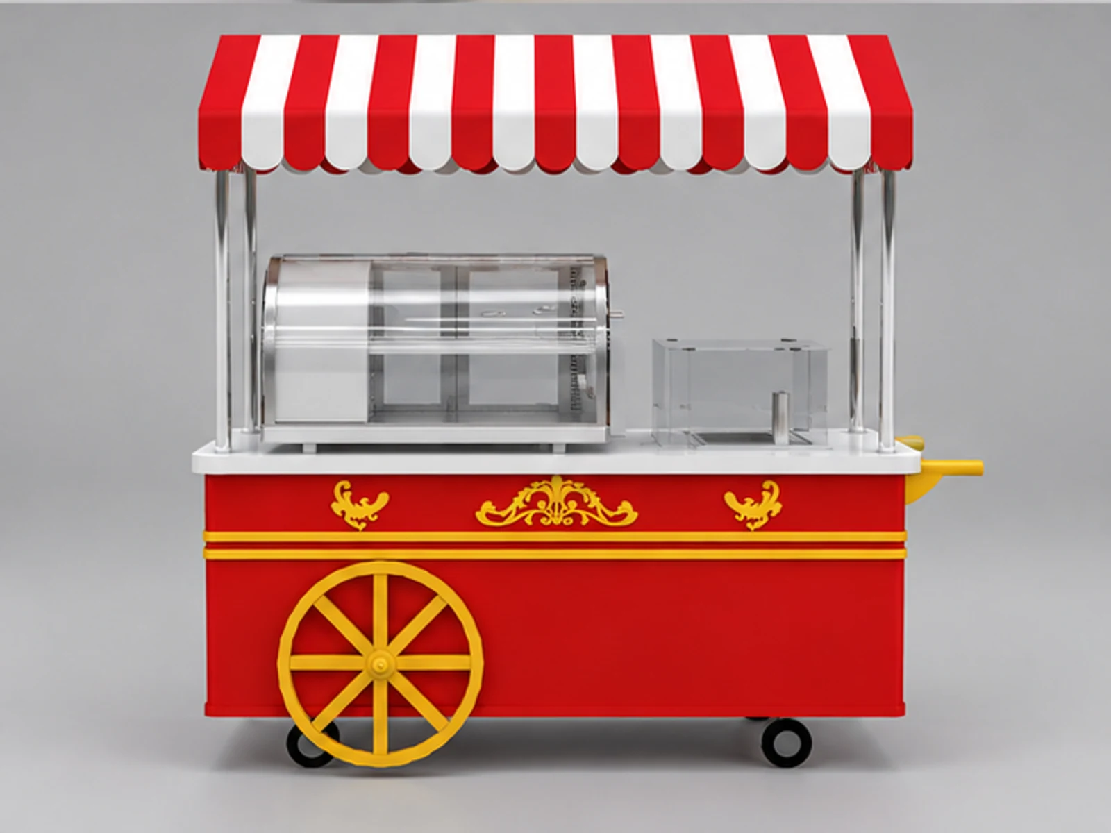 Red style outdoor food cart | cake & coffee stand in the street customer-facing service and display view