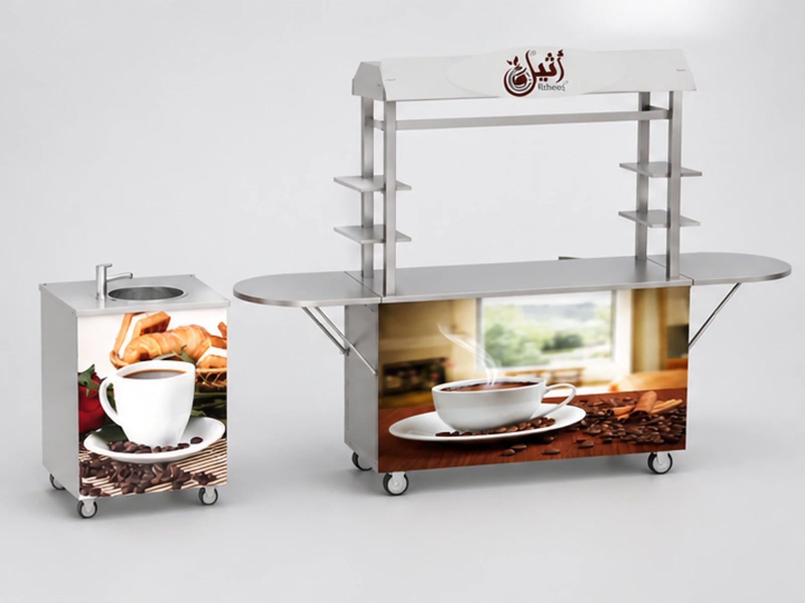 Saudi Arabia Coffee Cart Design with Water System | Stainless Steel Drink Cart Retail Food Booth for Sale main three-quarter view