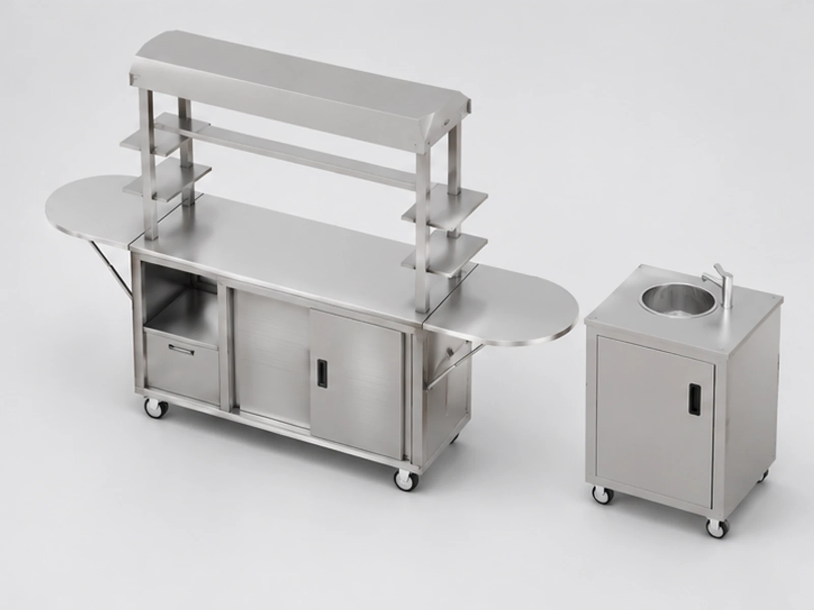 Saudi Arabia Coffee Cart Design with Water System | Stainless Steel Drink Cart Retail Food Booth for Sale staff-side equipment and storage view