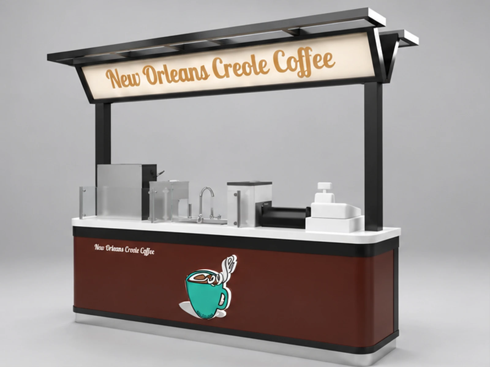 Stainless Steel Coffee Cart | Mobile Retail cafe kiosk booth with Ceiling for Sale main three-quarter view