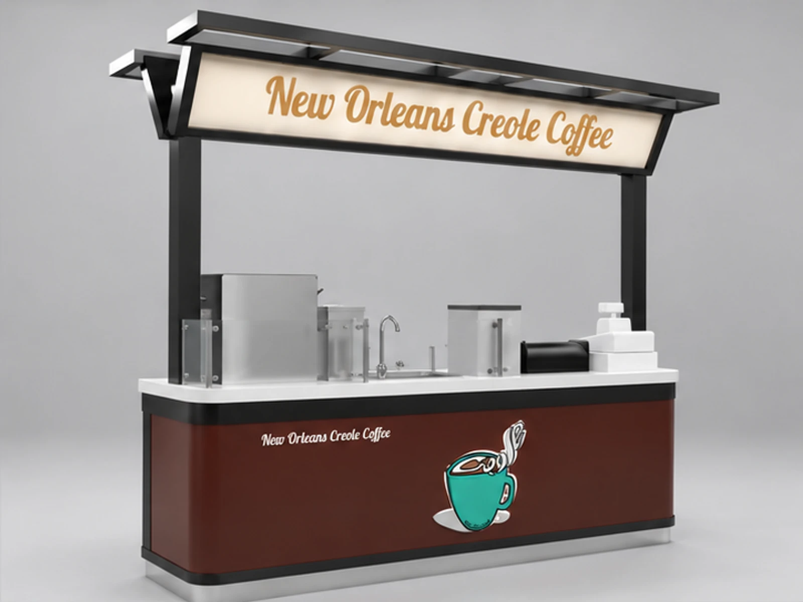 Stainless Steel Coffee Cart | Mobile Retail cafe kiosk booth with Ceiling for Sale opposite angle and overall footprint