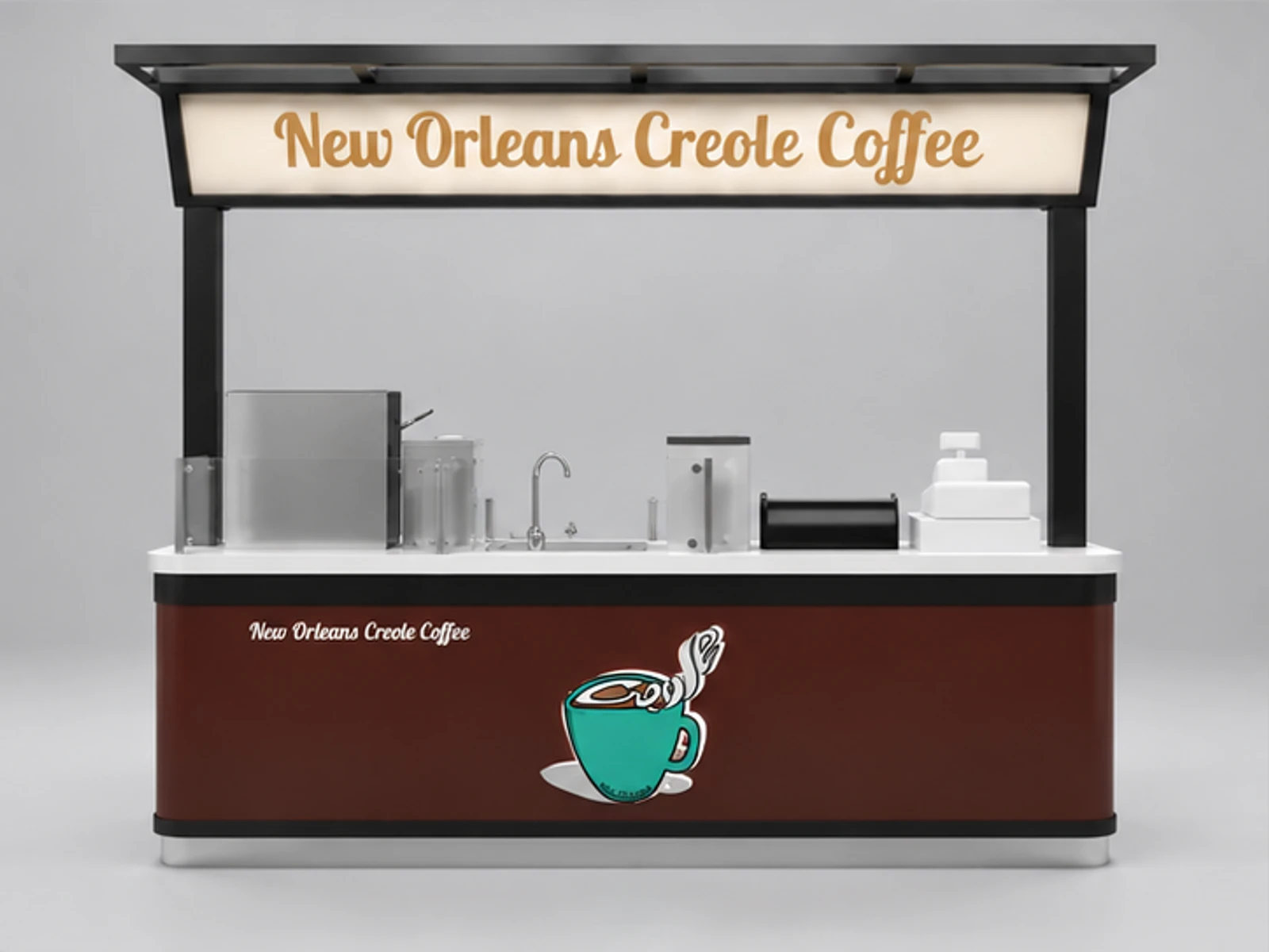 Stainless Steel Coffee Cart | Mobile Retail cafe kiosk booth with Ceiling for Sale customer-facing service and display view