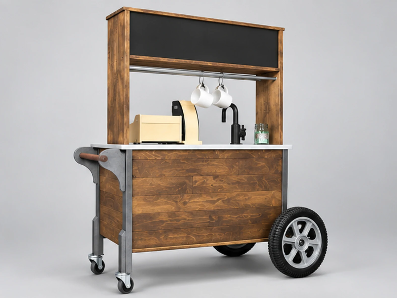 Stainless steel outdoor coffee cart | high quality cafe stand for sale opposite angle and overall footprint