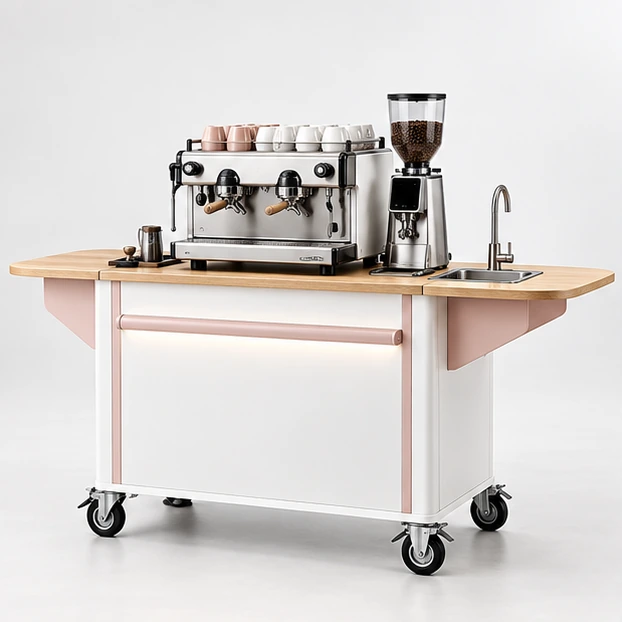 Two-Group Espresso Coffee Cart with Reinforced Equipment Deck main three-quarter product rendering