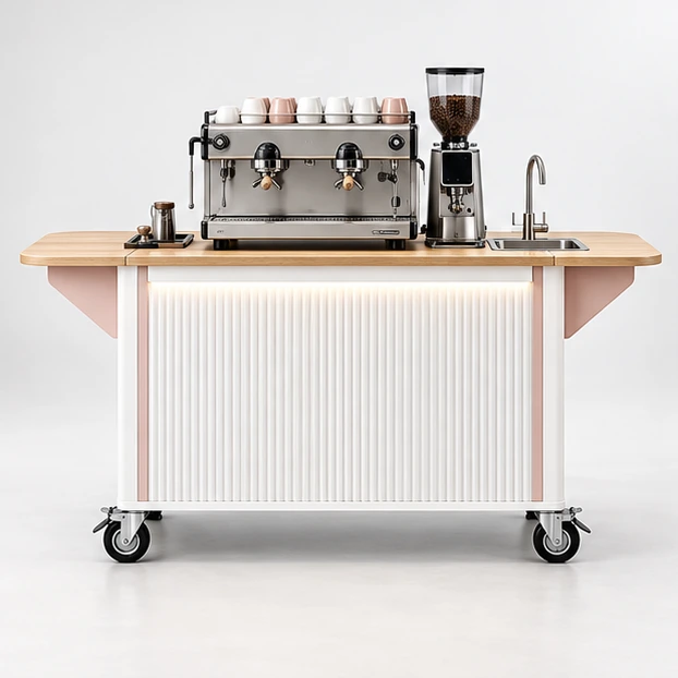 Two-Group Espresso Coffee Cart with Reinforced Equipment Deck customer-facing service and display view