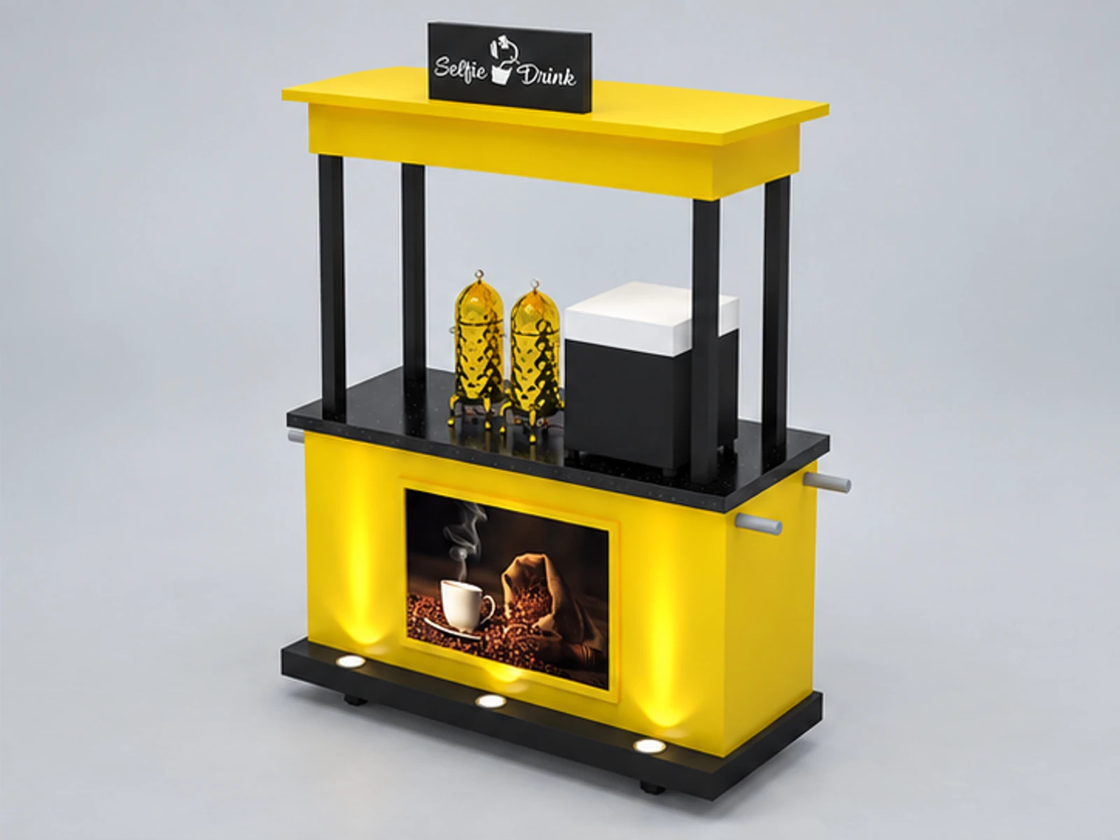 Yellow color coffee stand|Netherlands street coffee cart opposite angle and overall footprint