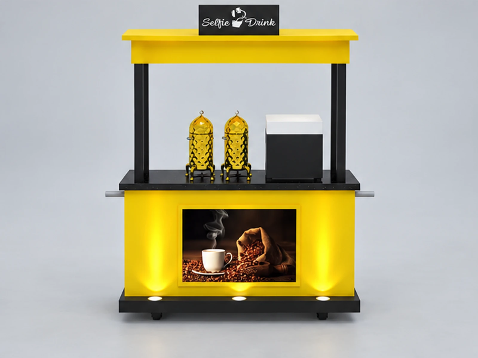 Yellow color coffee stand|Netherlands street coffee cart customer-facing service and display view