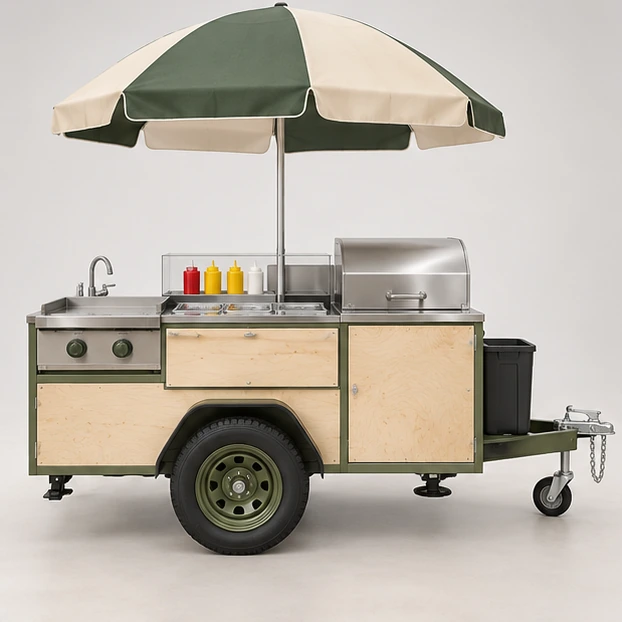 Catering Hot Dog Cart with Lockable Storage and Waste Bin customer-facing service and display view