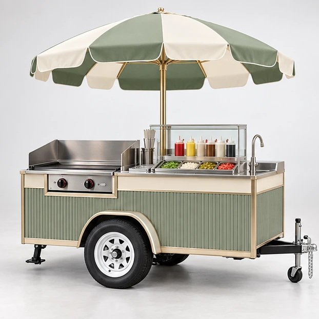 Commercial Hot Dog Cart with Grill and Condiment Rail main three-quarter product rendering