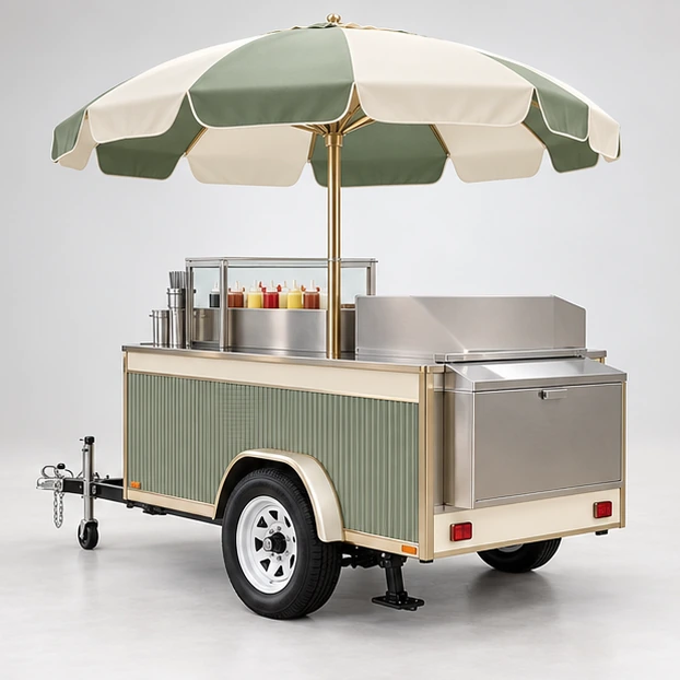 Commercial Hot Dog Cart with Grill and Condiment Rail opposite angle showing its complete footprint and display layout