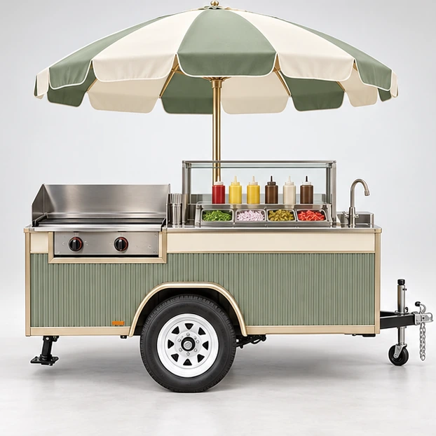 Commercial Hot Dog Cart with Grill and Condiment Rail customer-facing service and display view