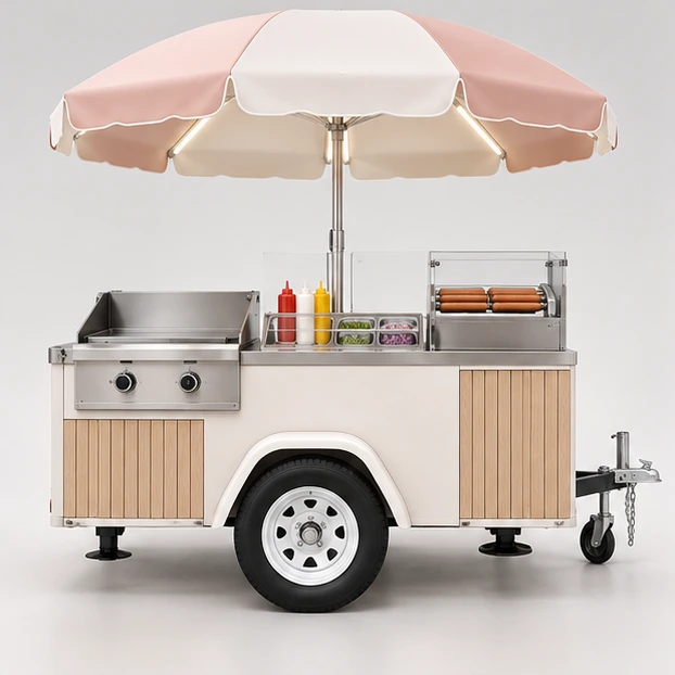 Electric Hot Dog Cart with Enclosed Equipment Bay customer-facing service and display view