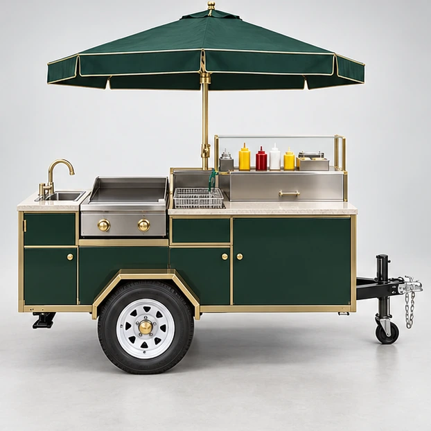 Event Hot Dog Cart with Grill and Fryer Modules customer-facing service and display view