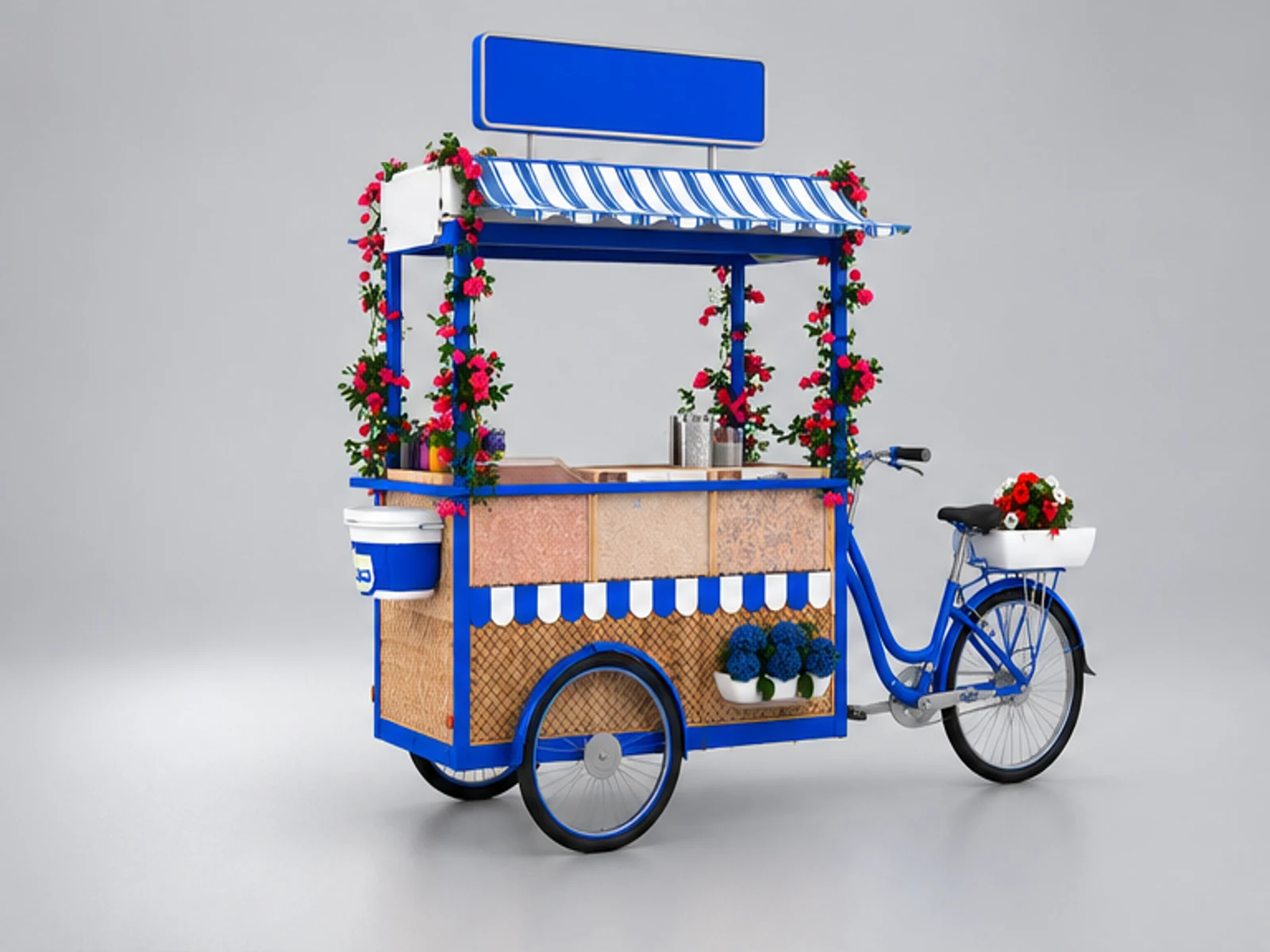 Fancy outdoor use mobile snack cart street food trolley with bike main three-quarter view