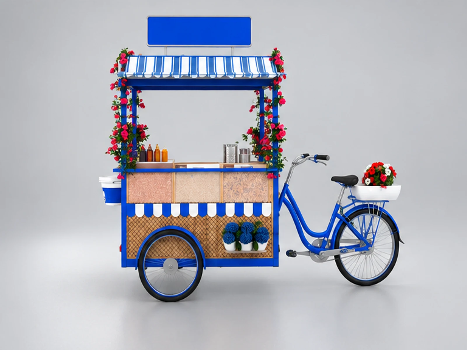 Fancy outdoor use mobile snack cart street food trolley with bike customer-facing service and display view