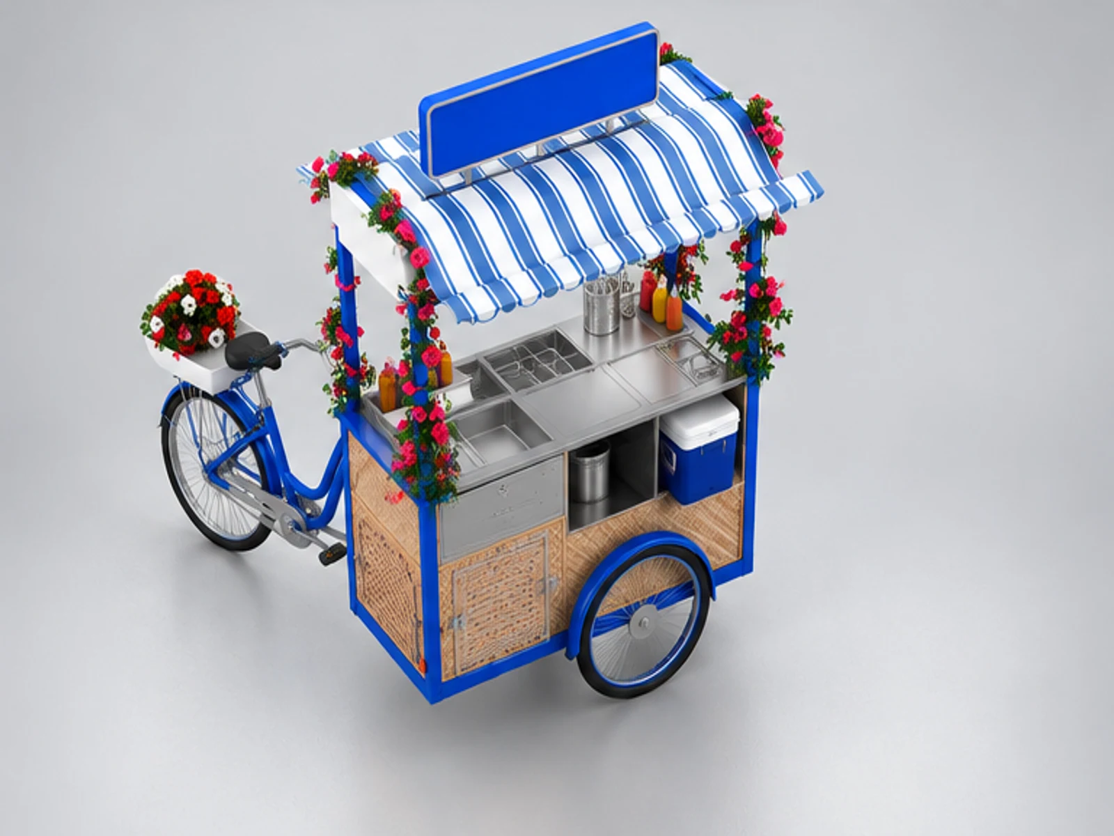 Fancy outdoor use mobile snack cart street food trolley with bike staff-side equipment and storage view