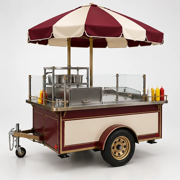 High-Volume Hot Dog Cart with Dual Serving Sides opposite angle showing its complete footprint and display layout