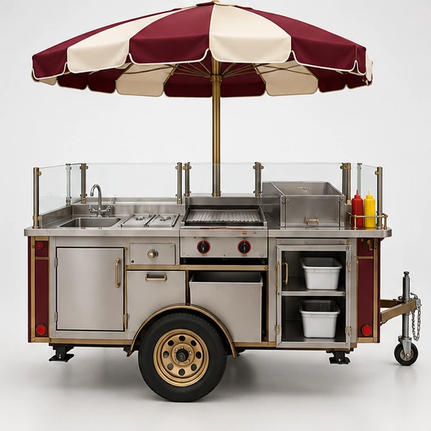 High-Volume Hot Dog Cart with Dual Serving Sides operator-side equipment, access, and storage view