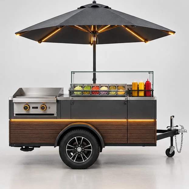 Hot Dog Cart with Refrigerated Topping Rail customer-facing service and display view