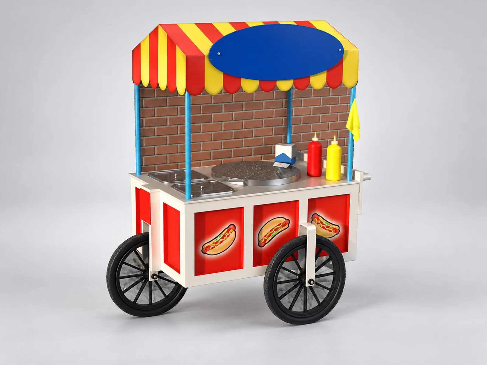 Hot sale mobile hot dog cart street hand push food trolley with factory price main three-quarter view